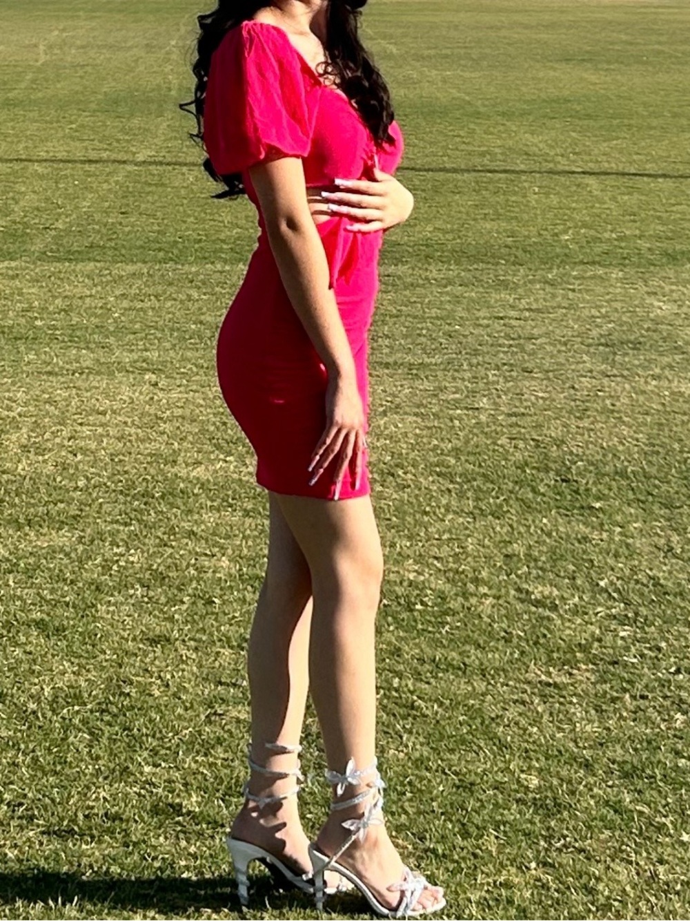 Fuchsia Puff-Sleeve Bodycon Dress - Women
